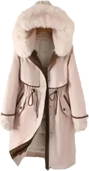 Woman Parker Cotton-Padded Jacket Long Liner Detachable Coat Waist Thick Warm Cotton-Padded Jacket Outwear white M