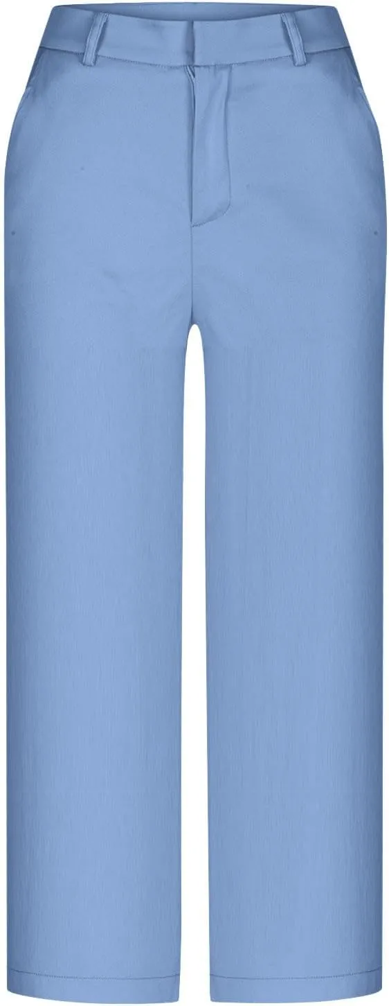 Women Basic Dress Capri Pants Summer Business Casual Work Straight Leg Pant High Waist Stretchy Trousers Loose Office Bottom