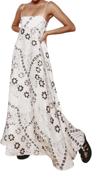 Women Boho Floral Long Cami Dress Backless Square Neck Graffiti Maxi Dress A-line Flowy Summer Beach Sundress