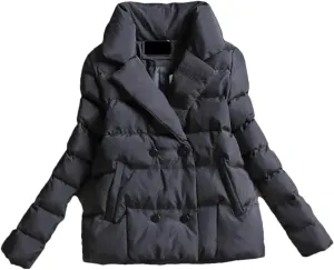 Women Down Cotton-Padded Jacket Short Suit Collar Outerwear solid Colour Long Sleeve Coat black XL
