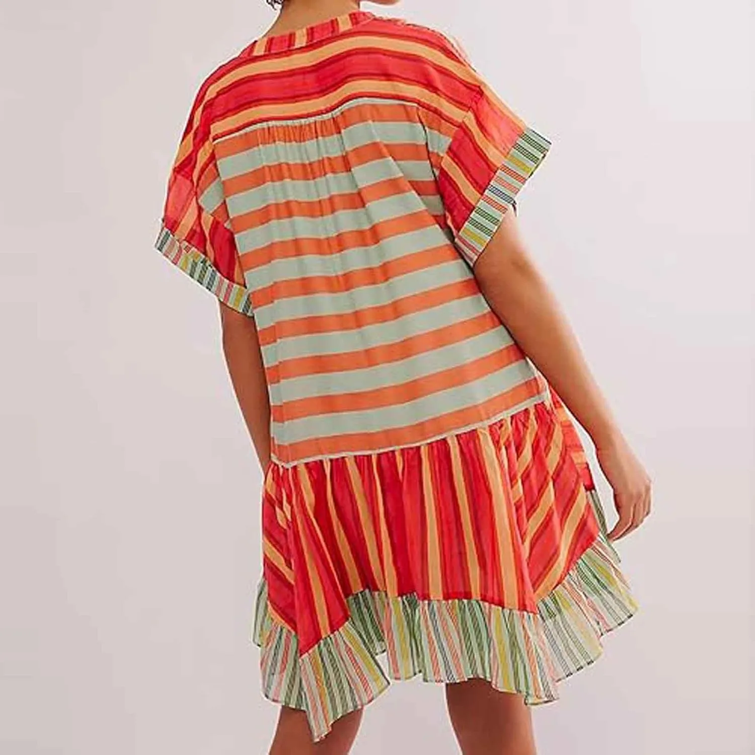 Women Floral Boho Summer Dresses Casual Deep V Neck Short Sleeve Mini Beach Dress Ruffle Flowy Babydoll Dress 2024