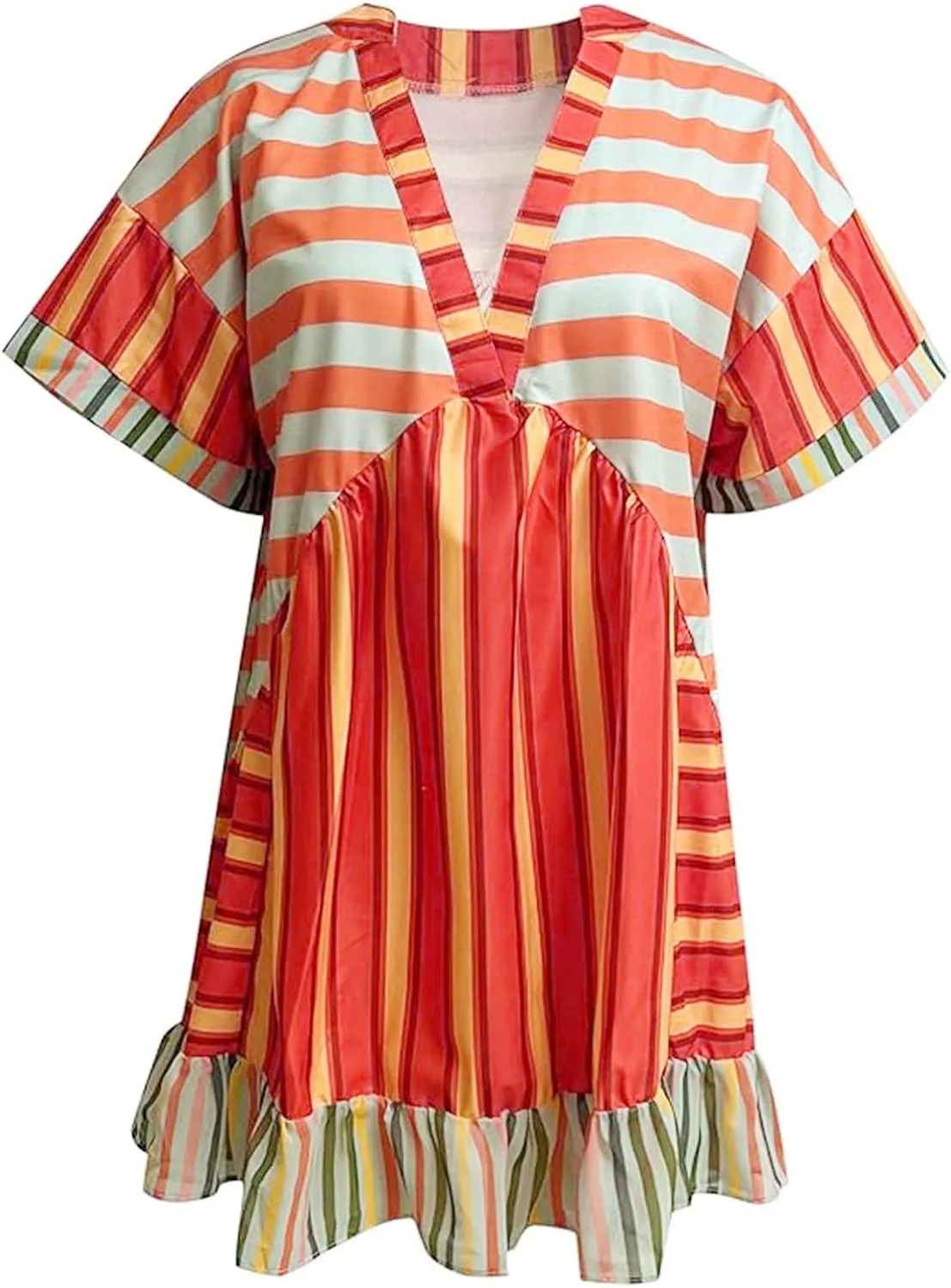 Women Floral Boho Summer Dresses Casual Deep V Neck Short Sleeve Mini Beach Dress Ruffle Flowy Babydoll Dress 2024