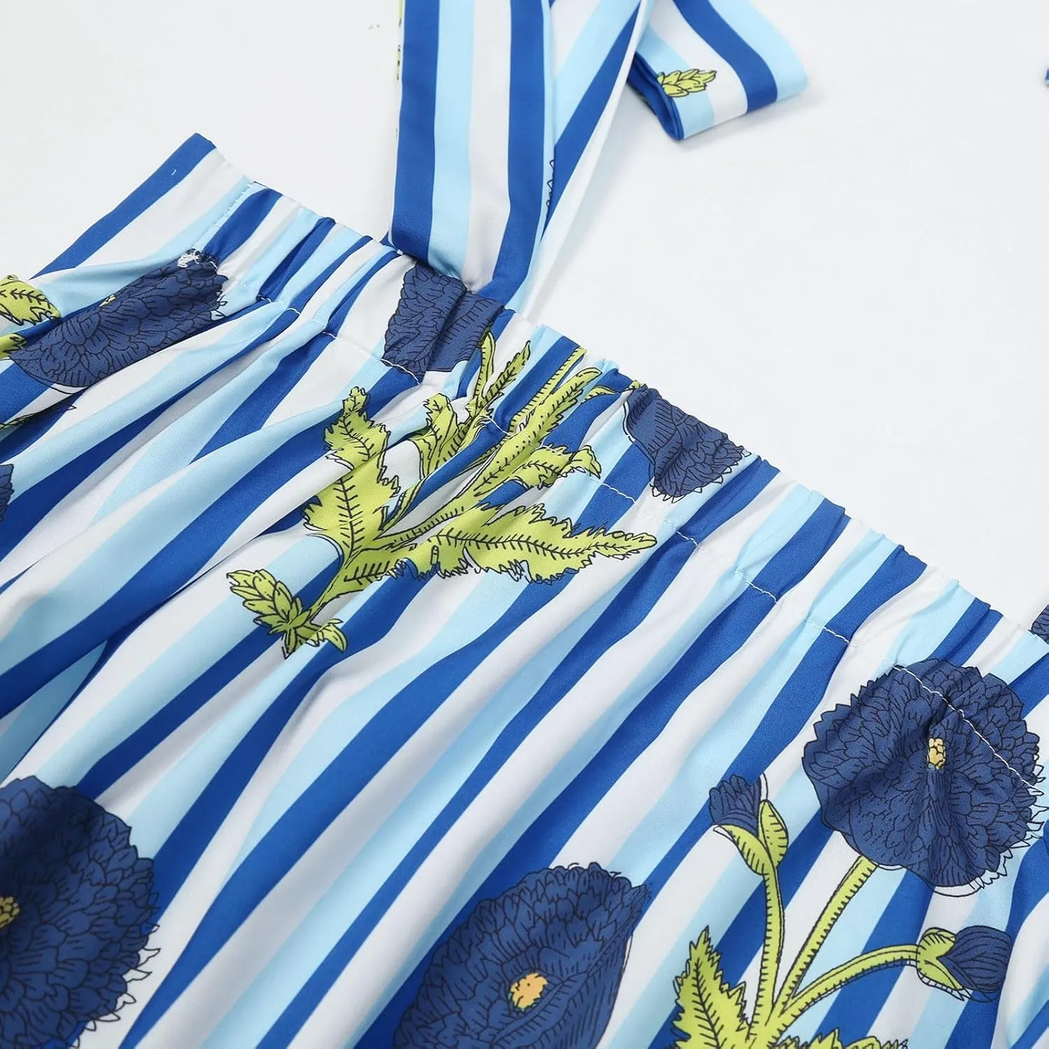 Women Floral Tie Shoulder Mini Dress Cute Square Neck Loose Fit Beach Short Dress Backless Boho Vocation Sundress
