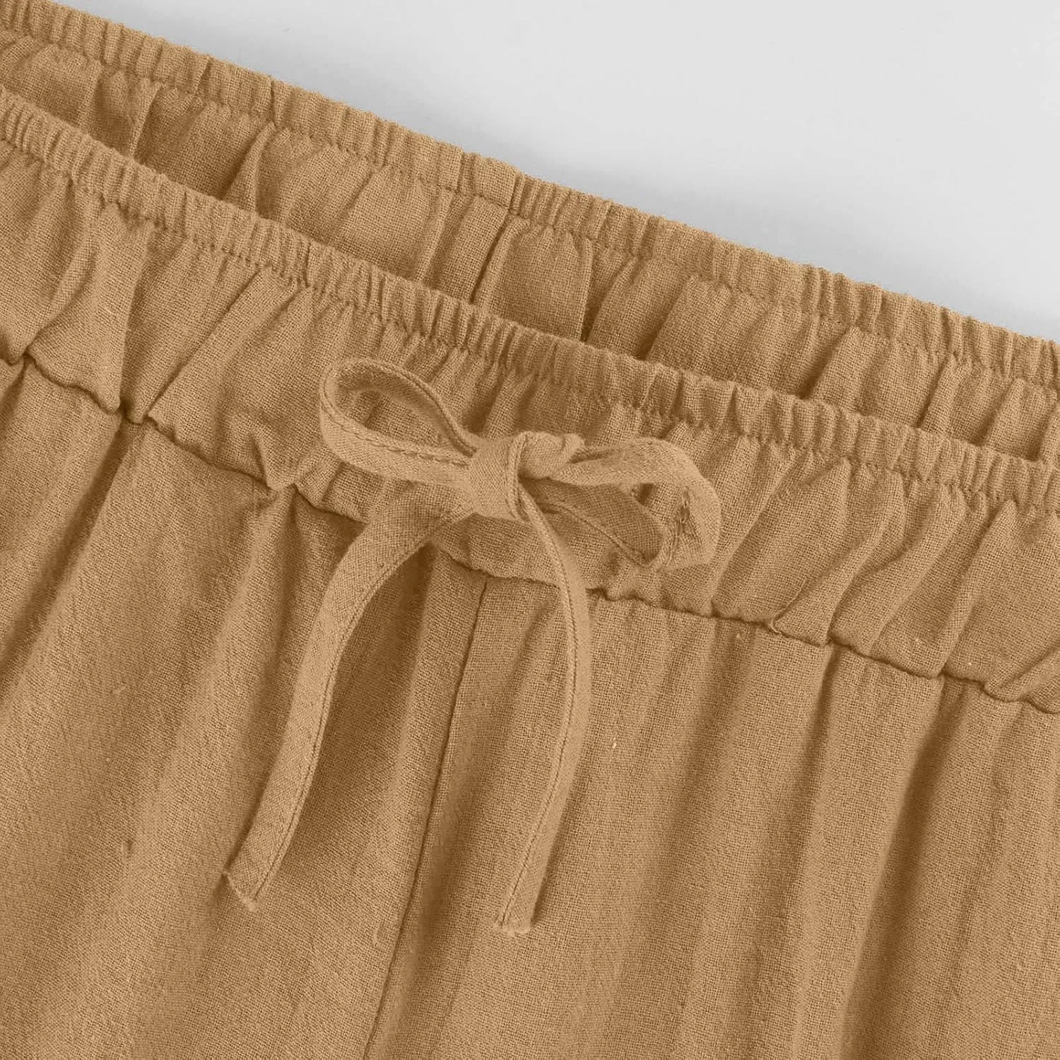 Women High Waist Linen Pants Straight Leg Casual Summer Beach Lightweight Drawstring Wide Leg Long Palazzo Trousers