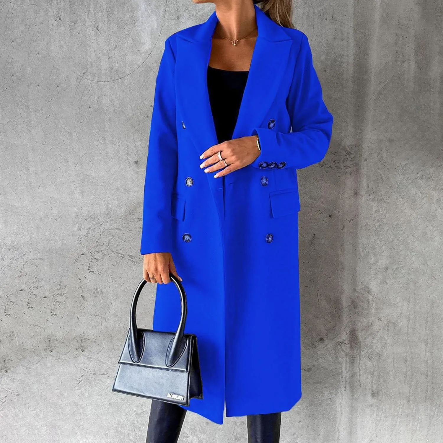 Women Length Trench Notched Lapel Double Breasted Casual Coat Winter Thermal Business Office Work Outwear with Pocket