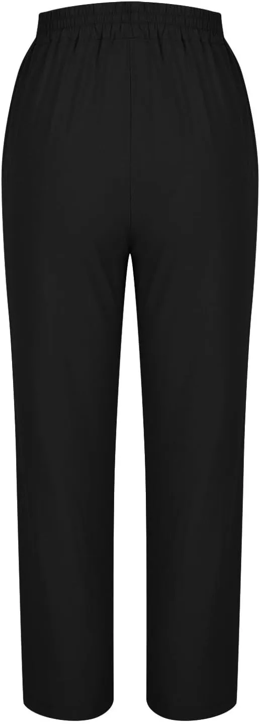 Women Linen Pants Plus Size Summer Trendy High Waisted Straight Leg Pants Comfy Loose Fit Cropped Trousers with Pockets