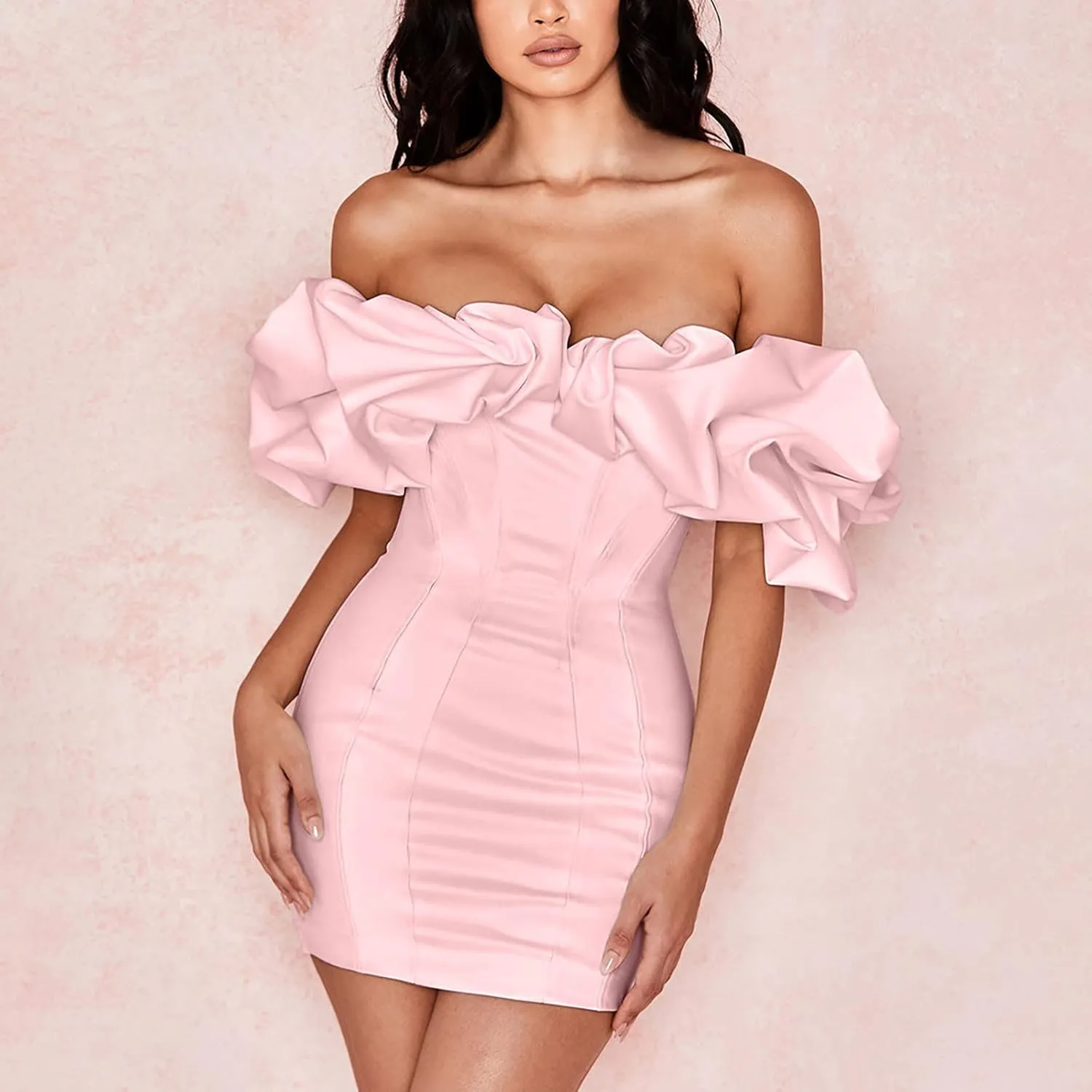 Women Sexy Bodycon Dress Ruffle Sleeve Cocktail Evening Party Elegant Mini Dresses Off Shoulder Slim Fit Club Dress