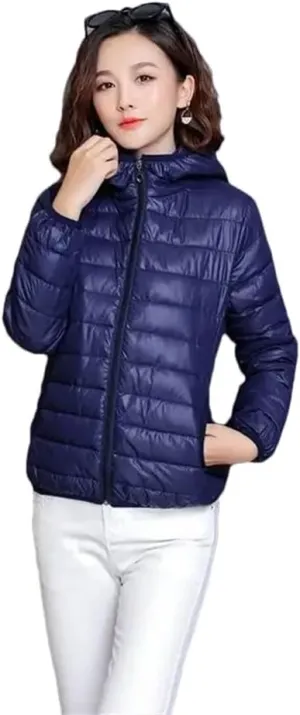 Women Short Cotton-Padded Jacket Down Cotton Coat Light Thin Quilted Lattice Parkas Tops Coats Navy XXL