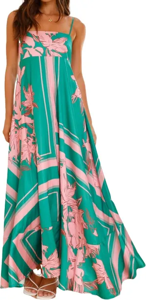 Women Spaghetti Strap Boho Maxi Dress Floral Square Neck Backless Long Dress Summer A Line Flowy Beach Sundress