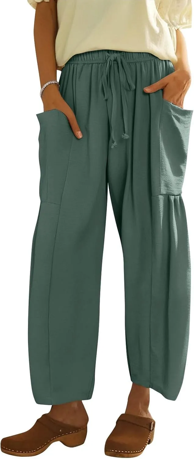 Women Summer Beach Vacation Pants Wide Leg High Waisted Drawstring Pants Casual Boho Loose Trendy Palazzo Clothes