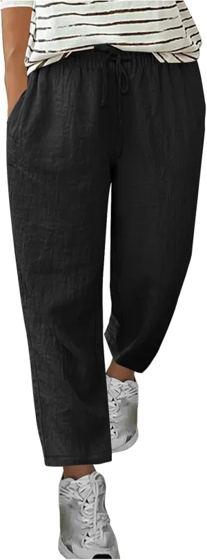 Women Summer Cotton Linen Pants 2025 Beach Vacation Trousers Drawstring Straight Slacks Business Casual Comfy Clothes