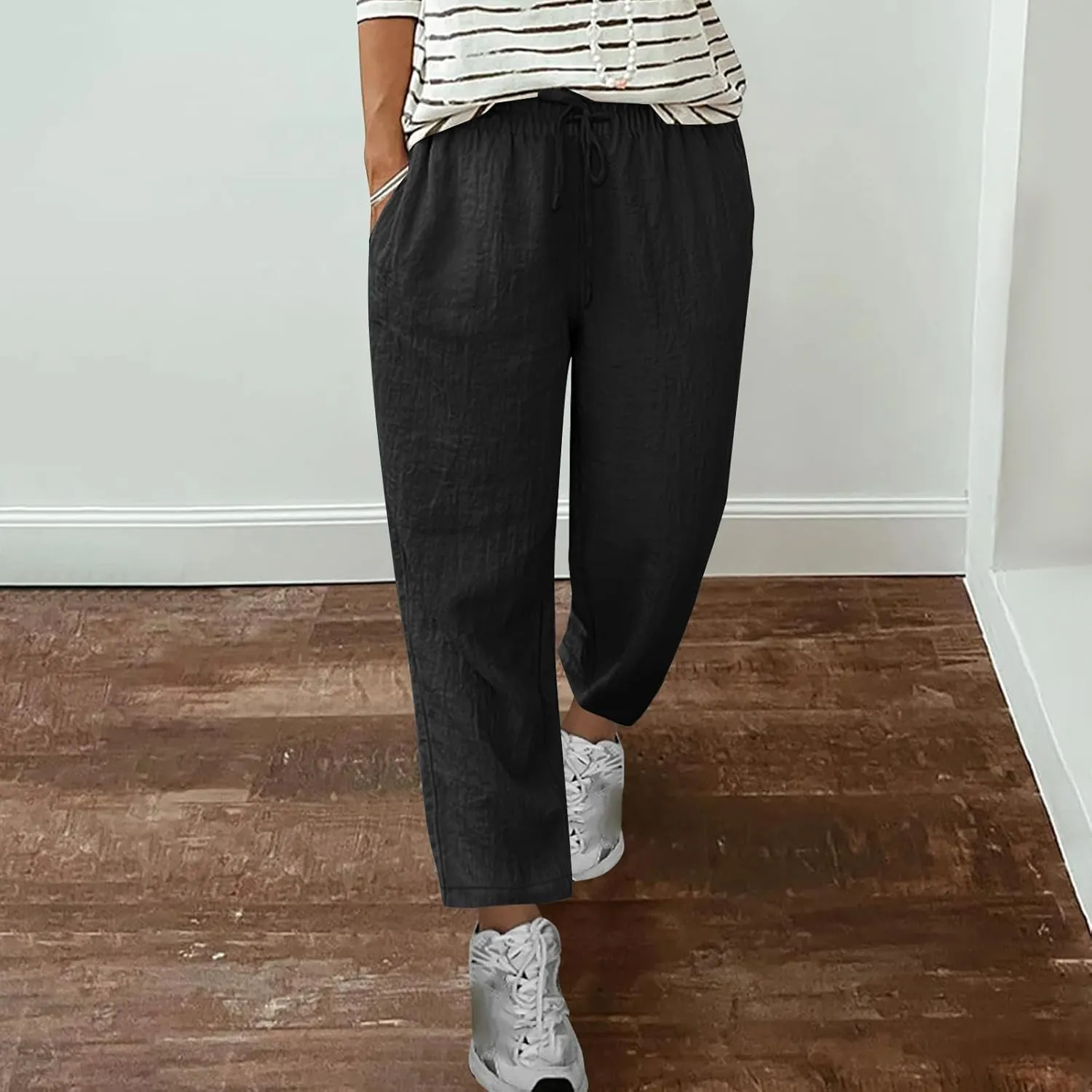 Women Summer Cotton Linen Pants 2025 Beach Vacation Trousers Drawstring Straight Slacks Business Casual Comfy Clothes