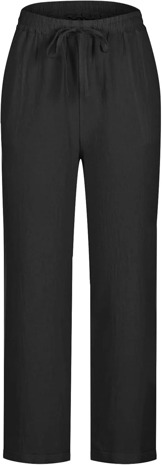 Women Summer Cotton Linen Pants 2025 Beach Vacation Trousers Drawstring Straight Slacks Business Casual Comfy Clothes