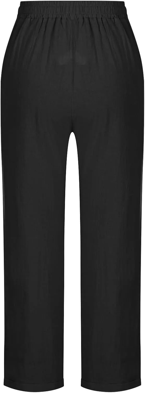 Women Summer Cotton Linen Pants 2025 Beach Vacation Trousers Drawstring Straight Slacks Business Casual Comfy Clothes