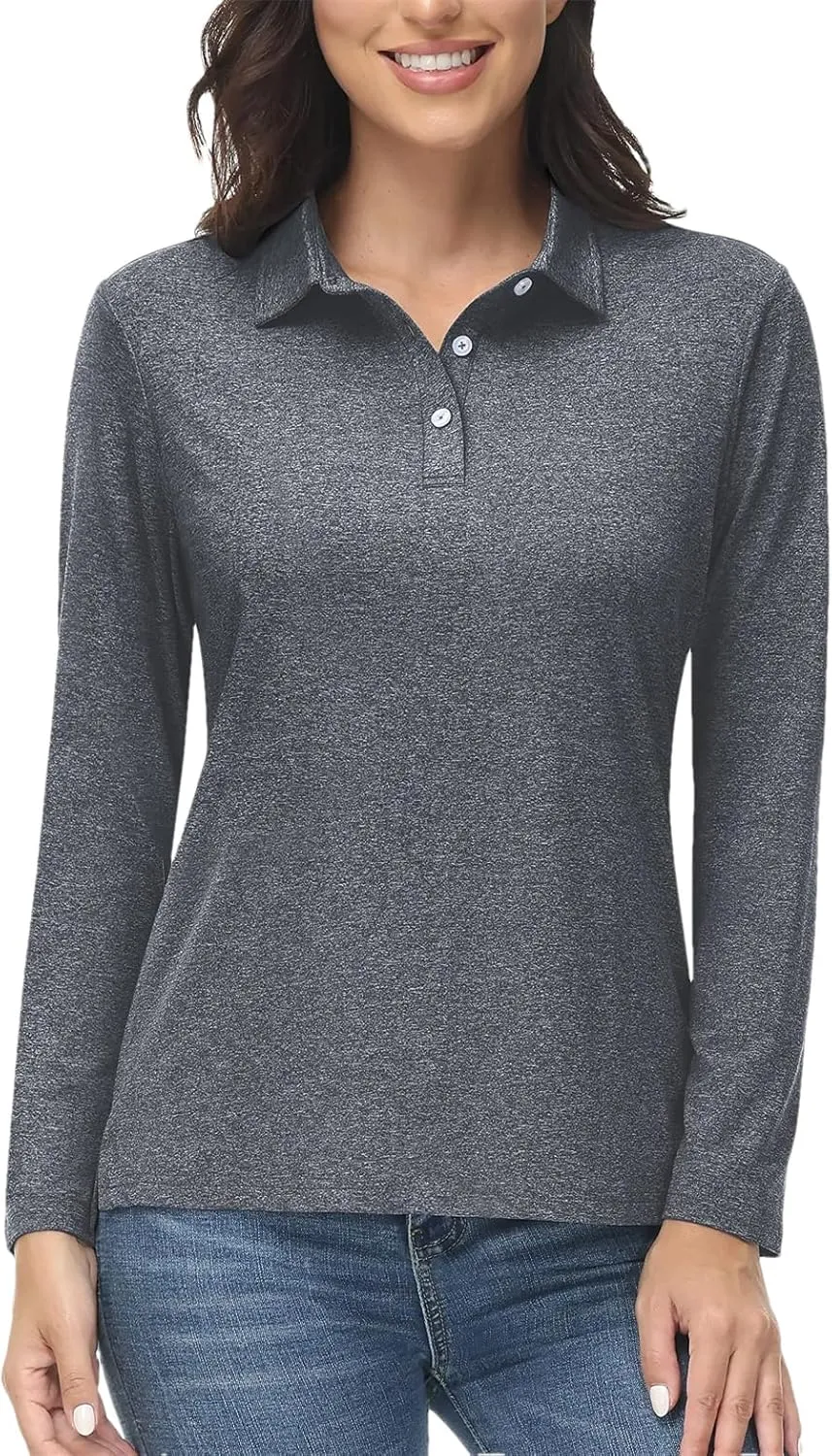 Women Summer Outdoor Golf Polos T-Shirts Long Sleeve Hiking Athletic Quick Dry Tee Shirt Tops
