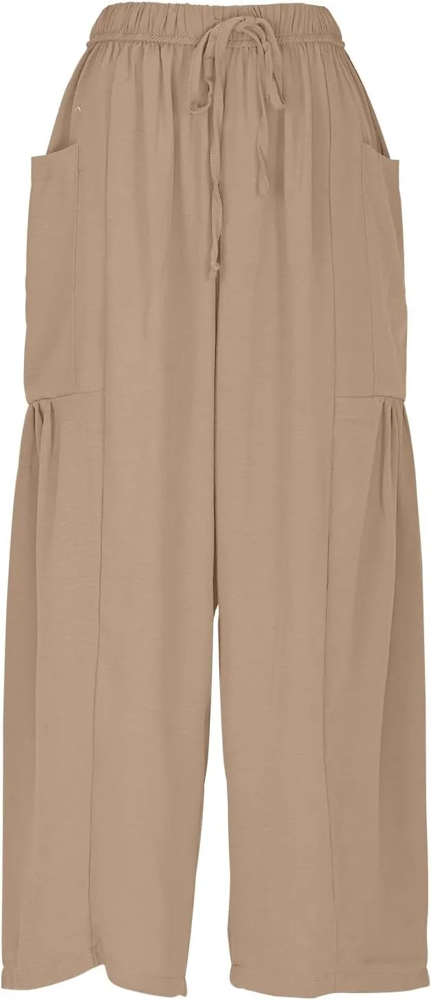 Women Summer Trendy Pants Wide Leg Cotton Linen Pants Beach Palazzo Lounge Trousers Plus Size Clothes