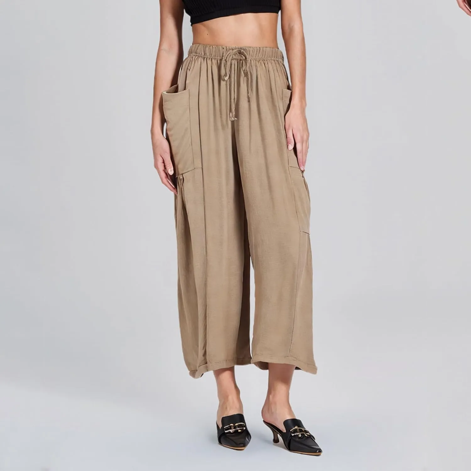 Women Summer Trendy Pants Wide Leg Cotton Linen Pants Beach Palazzo Lounge Trousers Plus Size Clothes