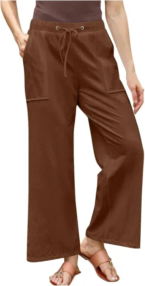 Women Wide Leg Linen Pants 2025 Summer Casual Jogging Pants Drawstring High Waisted Trousers with Pockets