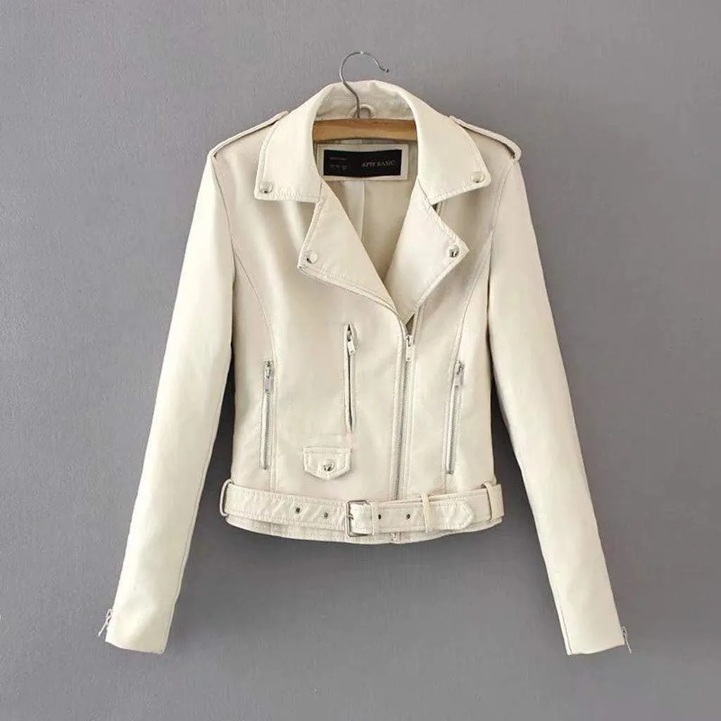 Women's 2023 Fall Faux Leather Biker Motorcycle Jacket Fashion Plus Size Long Sleeve Zipper Slim Fit Short Casual Coat
