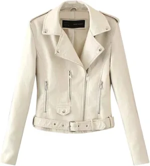Women's 2023 Fall Faux Leather Biker Motorcycle Jacket Fashion Plus Size Long Sleeve Zipper Slim Fit Short Casual Coat