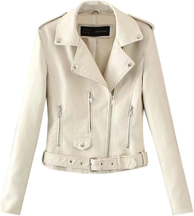 Women's 2023 Fall Faux Leather Biker Motorcycle Jacket Fashion Plus Size Long Sleeve Zipper Slim Fit Short Casual Coat