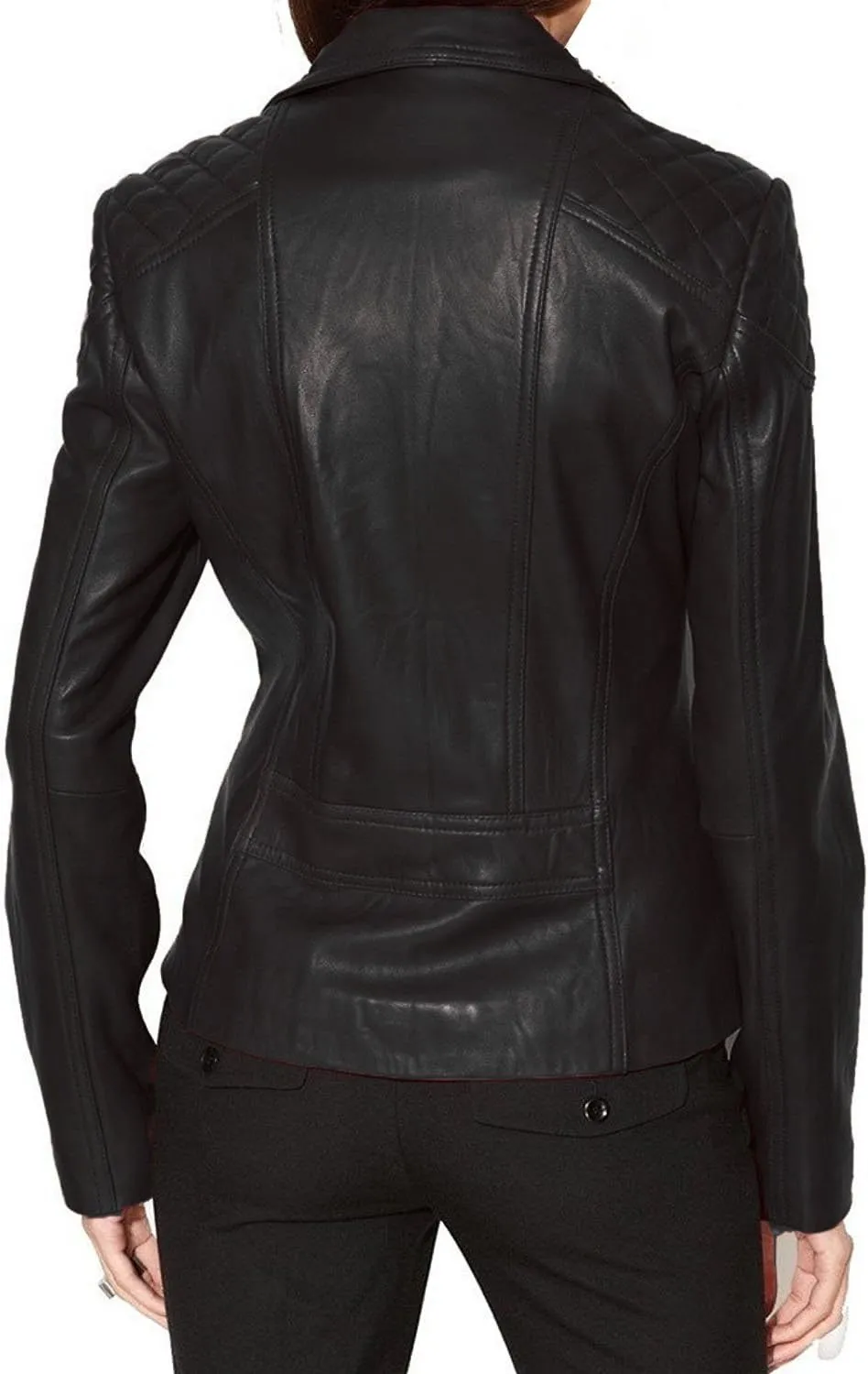 Womens Bambert Lambskin Genuine Leather Jacket, Biker Jacket