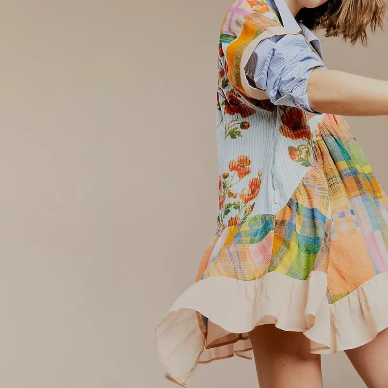Womens Boho Mini Dress Y2k Floral Deep V-Neck Puff Sleeve Short Dresses Summer Causal Flowy Beach Sundress