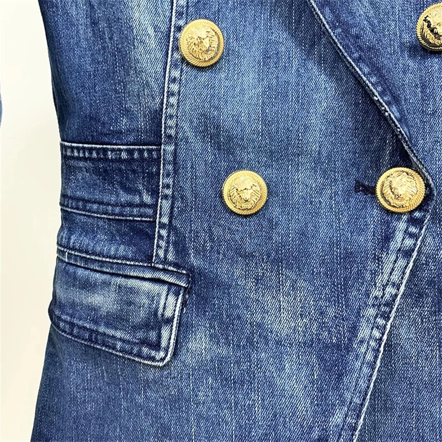 Women's Business Office Party Buttons Double Breasted Lapel Denim Blazer Jacket