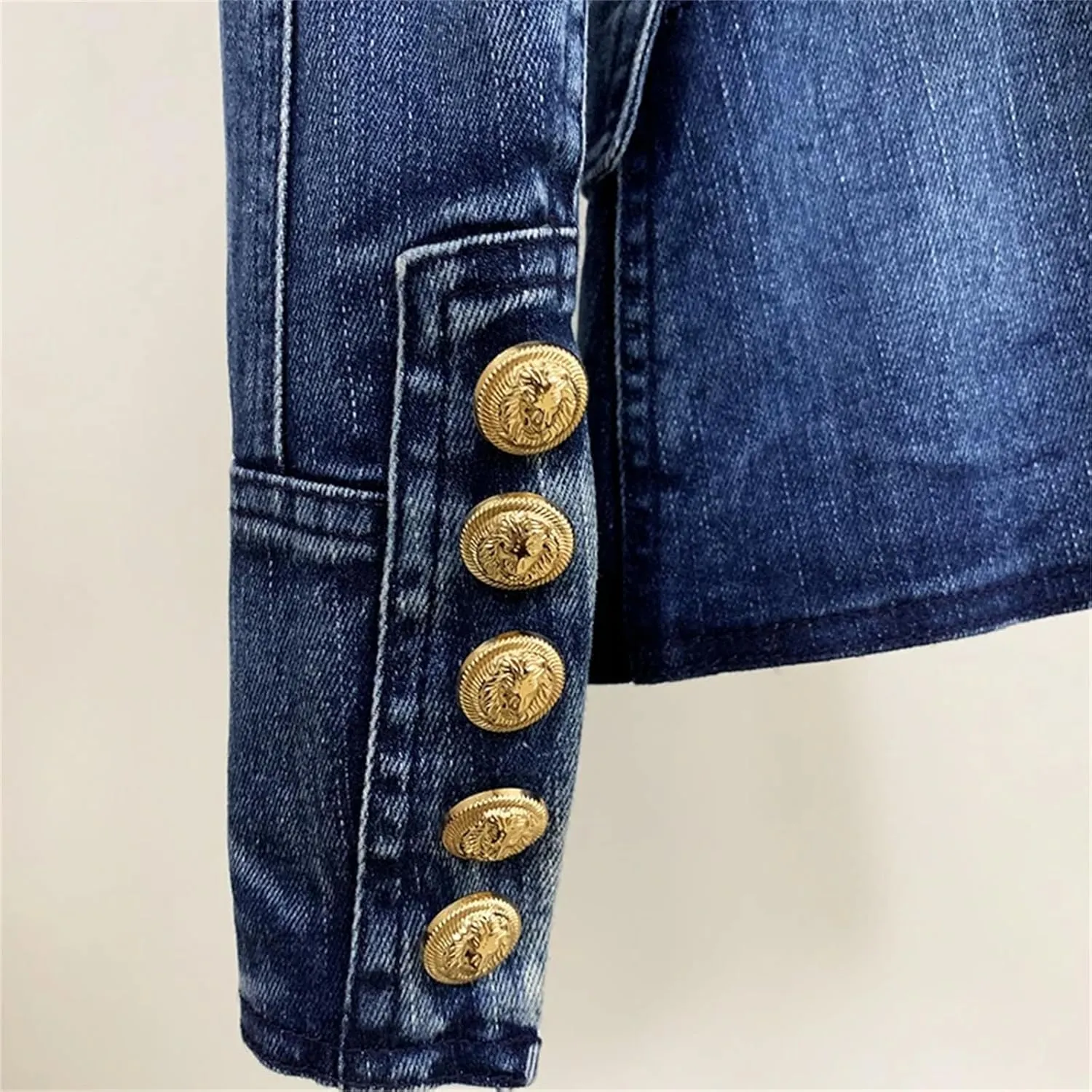 Women's Business Office Party Buttons Double Breasted Lapel Denim Blazer Jacket