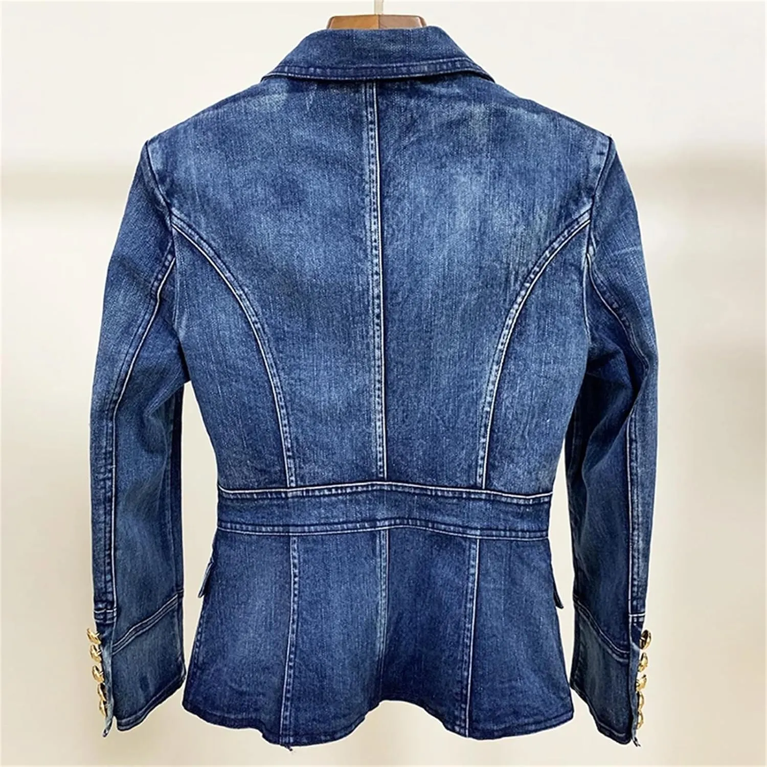 Women's Business Office Party Buttons Double Breasted Lapel Denim Blazer Jacket