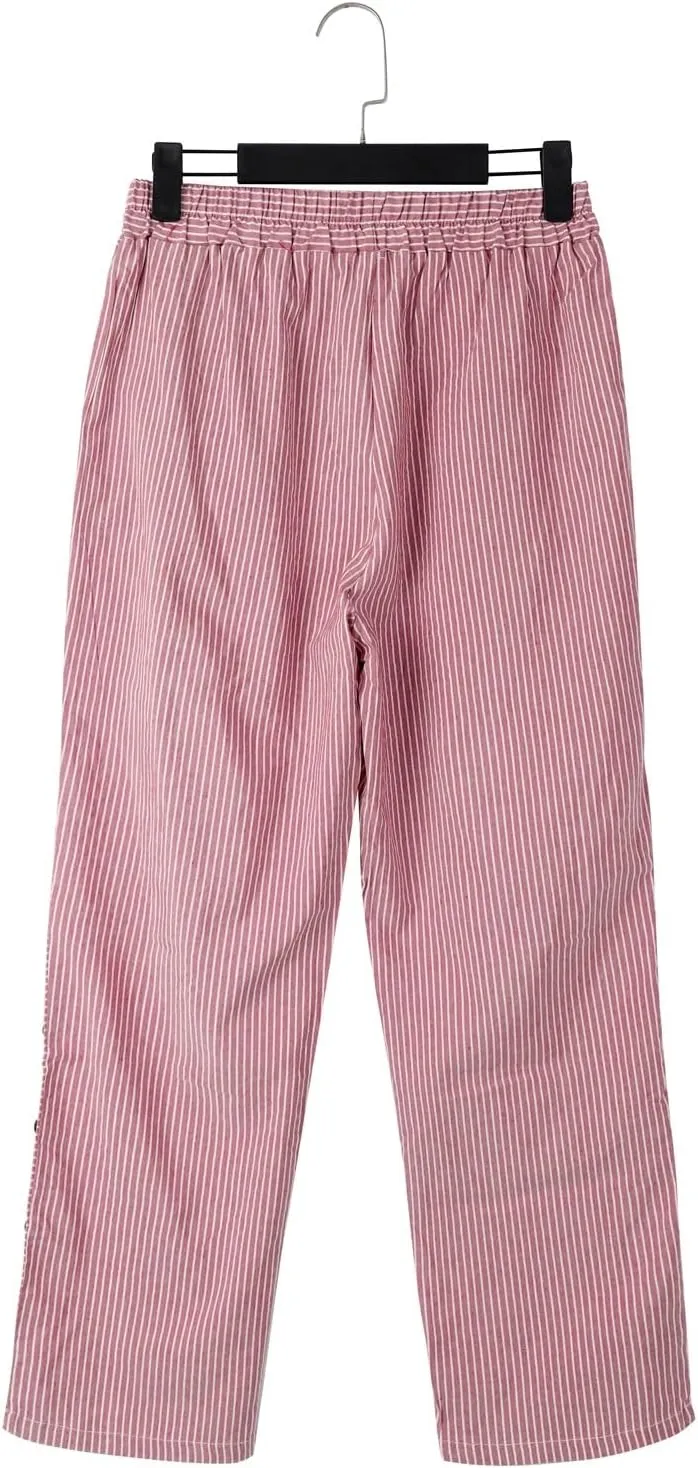 Womens Capris with Pockets Women'sCotton and Linen Striped Elastic Waistband High Waistband Wide Leg Palazzo