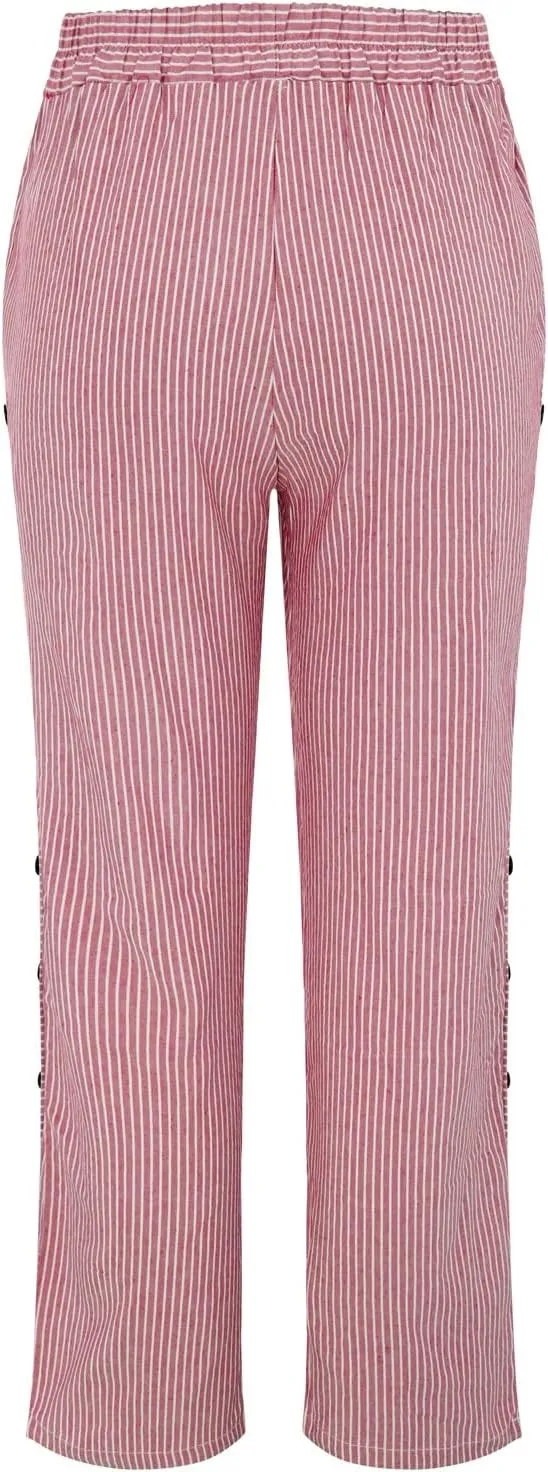 Womens Capris with Pockets Women'sCotton and Linen Striped Elastic Waistband High Waistband Wide Leg Palazzo