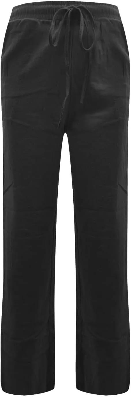 Women's Casual Cotton Linen Pants Summer Relax Fit Elastic Waist Straight Leg Comfy Solid Color Lounge Long Trouser