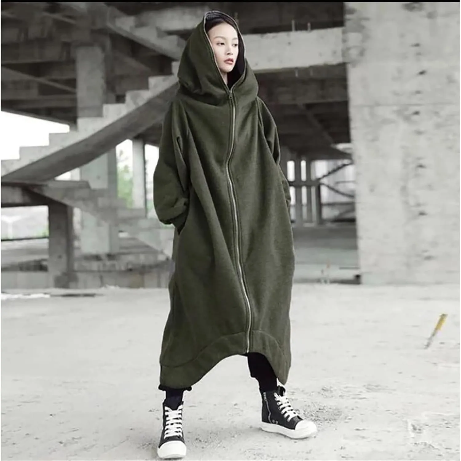 Womens Casual Hoodies Open Front Longline Overcoat Cloak Lightweight Long Sleeve Zip Up Cardigans Retro Gothic Jacket