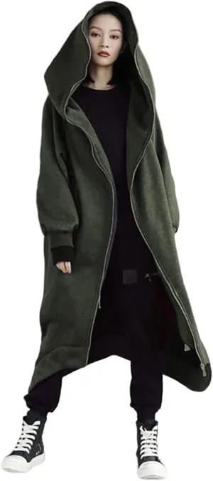 Womens Casual Hoodies Open Front Longline Overcoat Cloak Lightweight Long Sleeve Zip Up Cardigans Retro Gothic Jacket