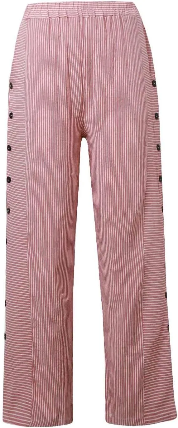 Womens Casual Linen High Waist Pants Drawstring Loose Fit Summer Work Pants Trousers with Side Pockets