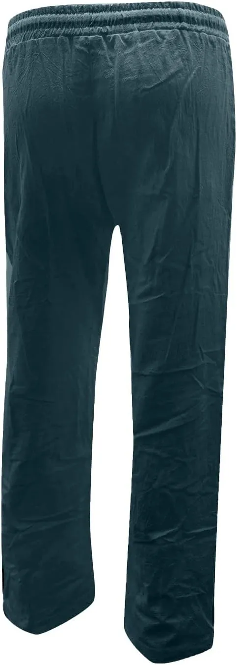 Womens Casual Linen Pants High Waisted Drawstring Solid Loose Fit Summer Beach Slacks Trousers with Side Pockets
