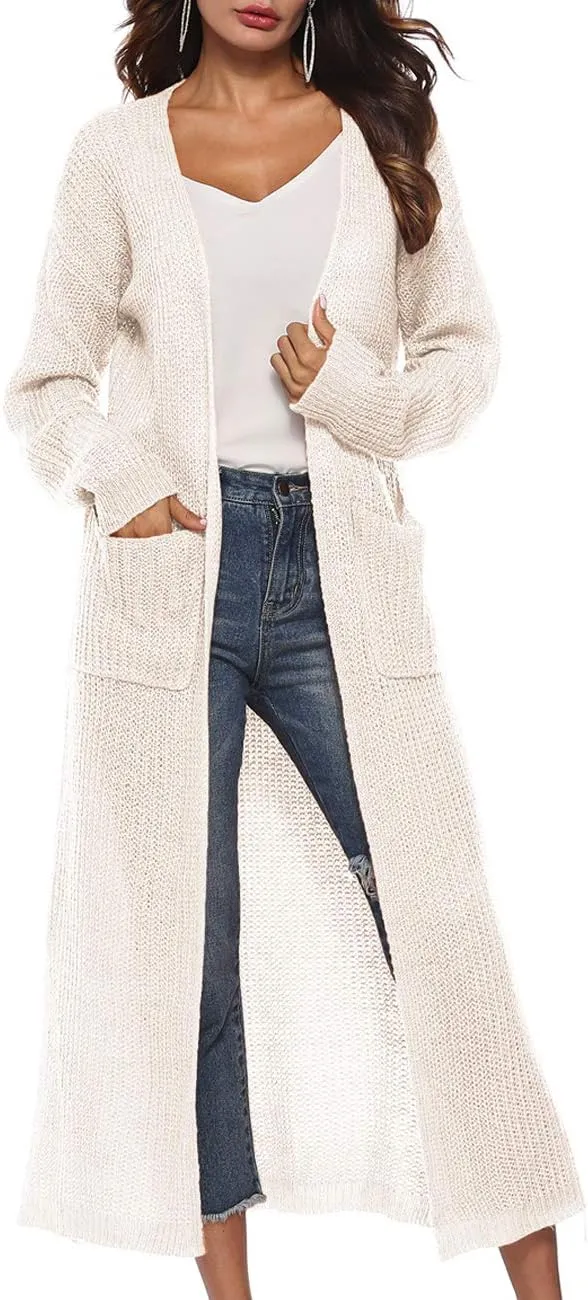Womens Casual Long Sleeve Split Open Cardigan Knit Long Cardigan Sweaters with Pockets Fall Fashion 2024
