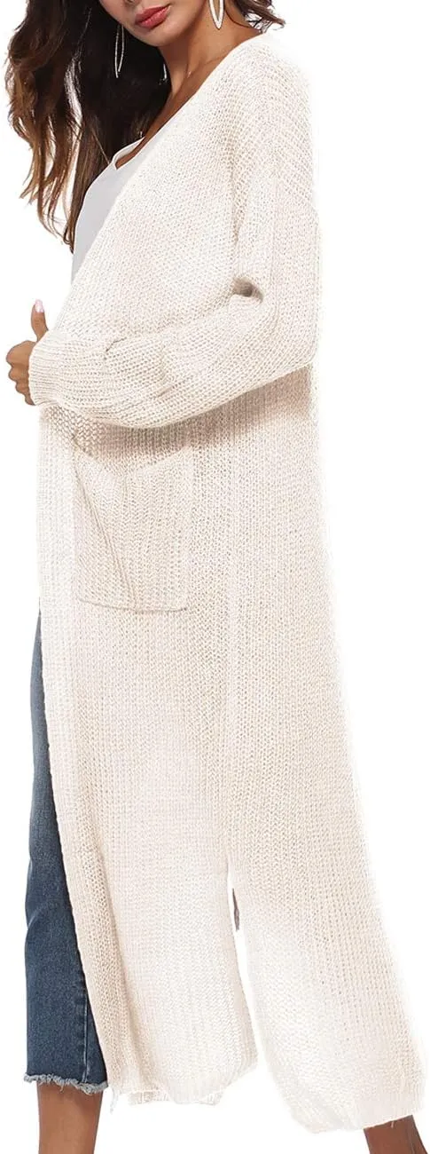 Womens Casual Long Sleeve Split Open Cardigan Knit Long Cardigan Sweaters with Pockets Fall Fashion 2024