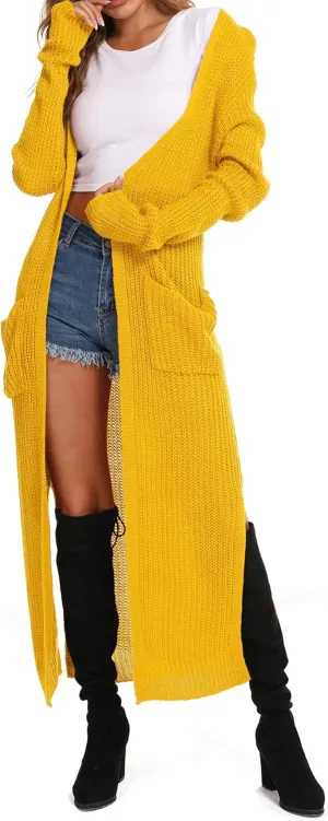 Womens Casual Long Sleeve Split Open Cardigan Knit Long Cardigan Sweaters with Pockets Fall Fashion 2024