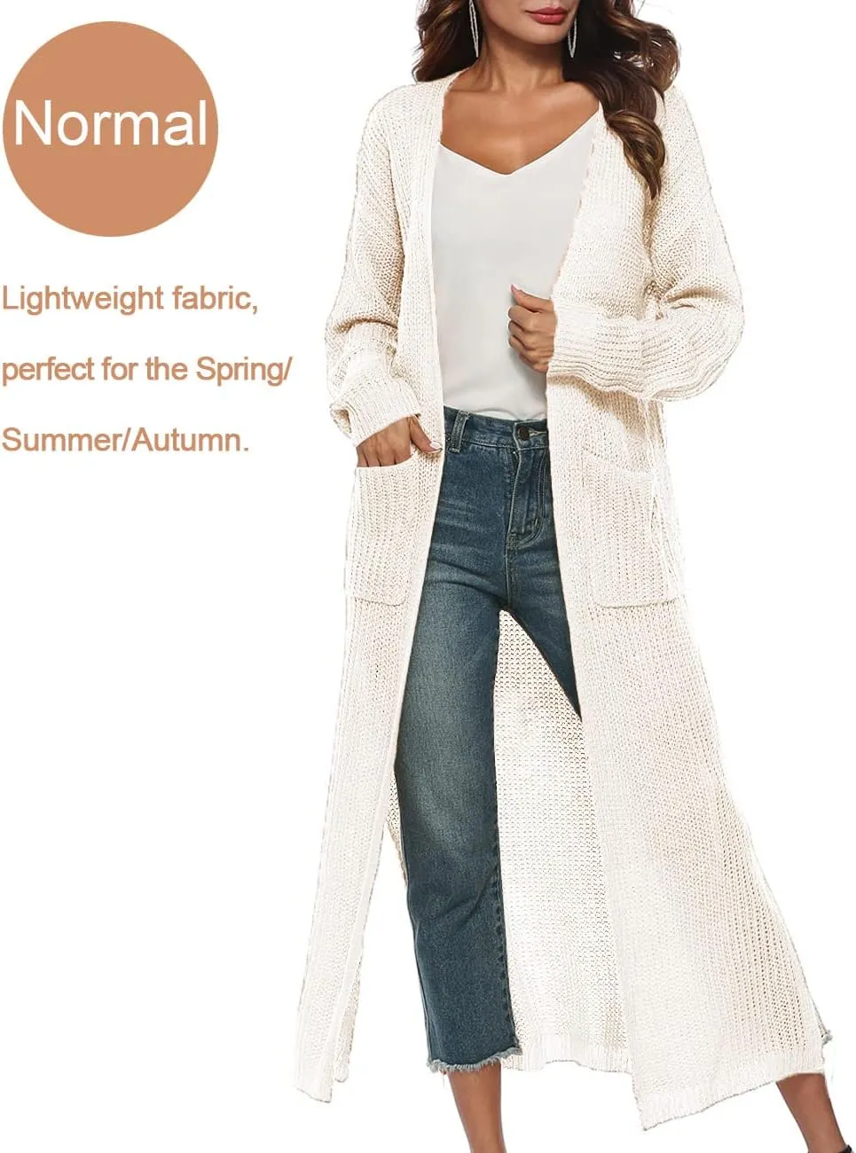 Womens Casual Long Sleeve Split Open Cardigan Knit Long Cardigan Sweaters with Pockets Fall Fashion 2024