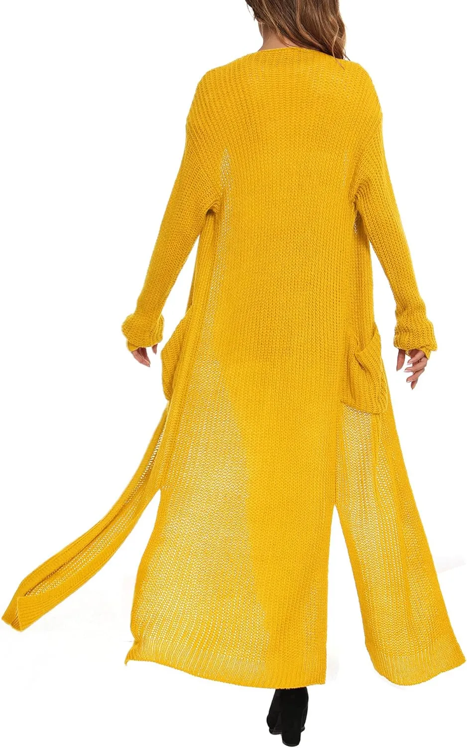 Womens Casual Long Sleeve Split Open Cardigan Knit Long Cardigan Sweaters with Pockets Fall Fashion 2024