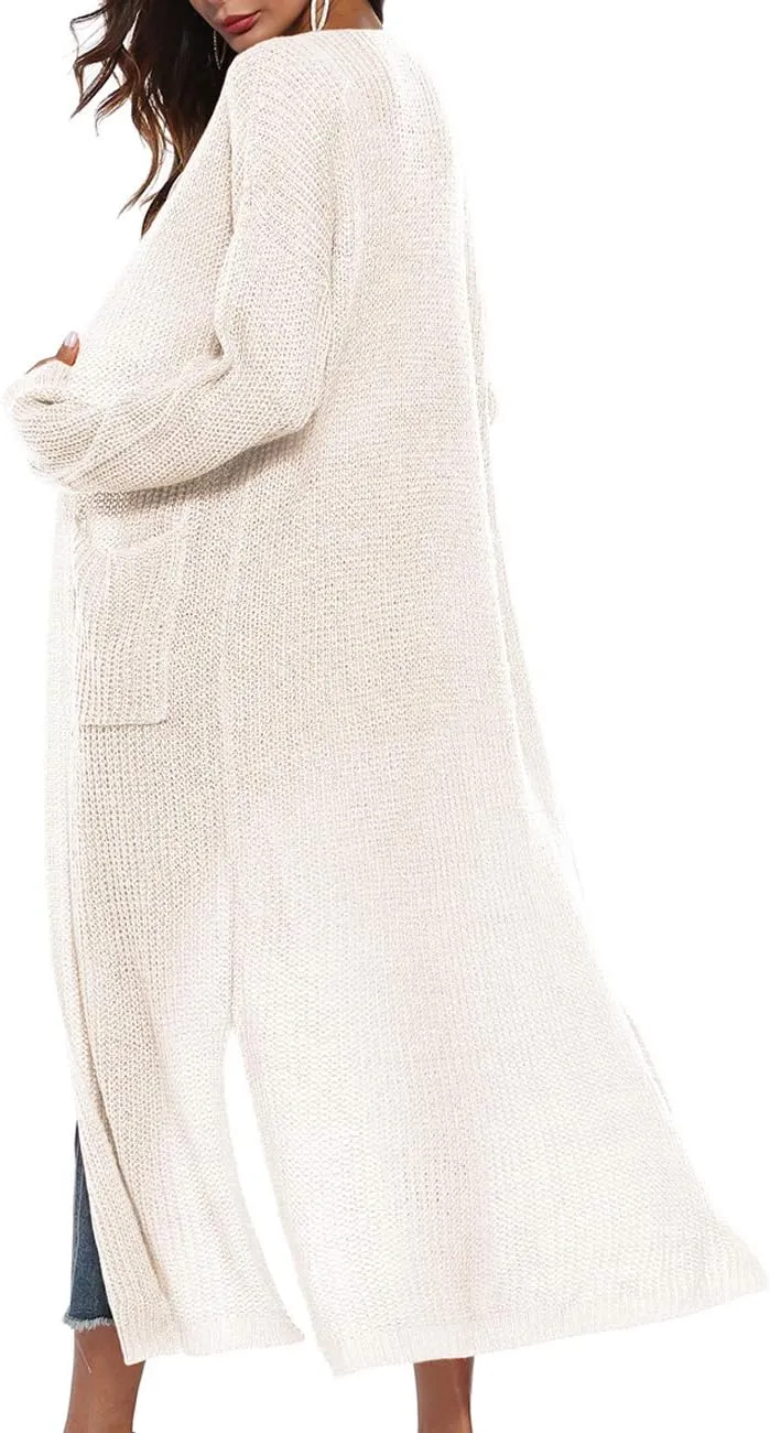 Womens Casual Long Sleeve Split Open Cardigan Knit Long Cardigan Sweaters with Pockets Fall Fashion 2024