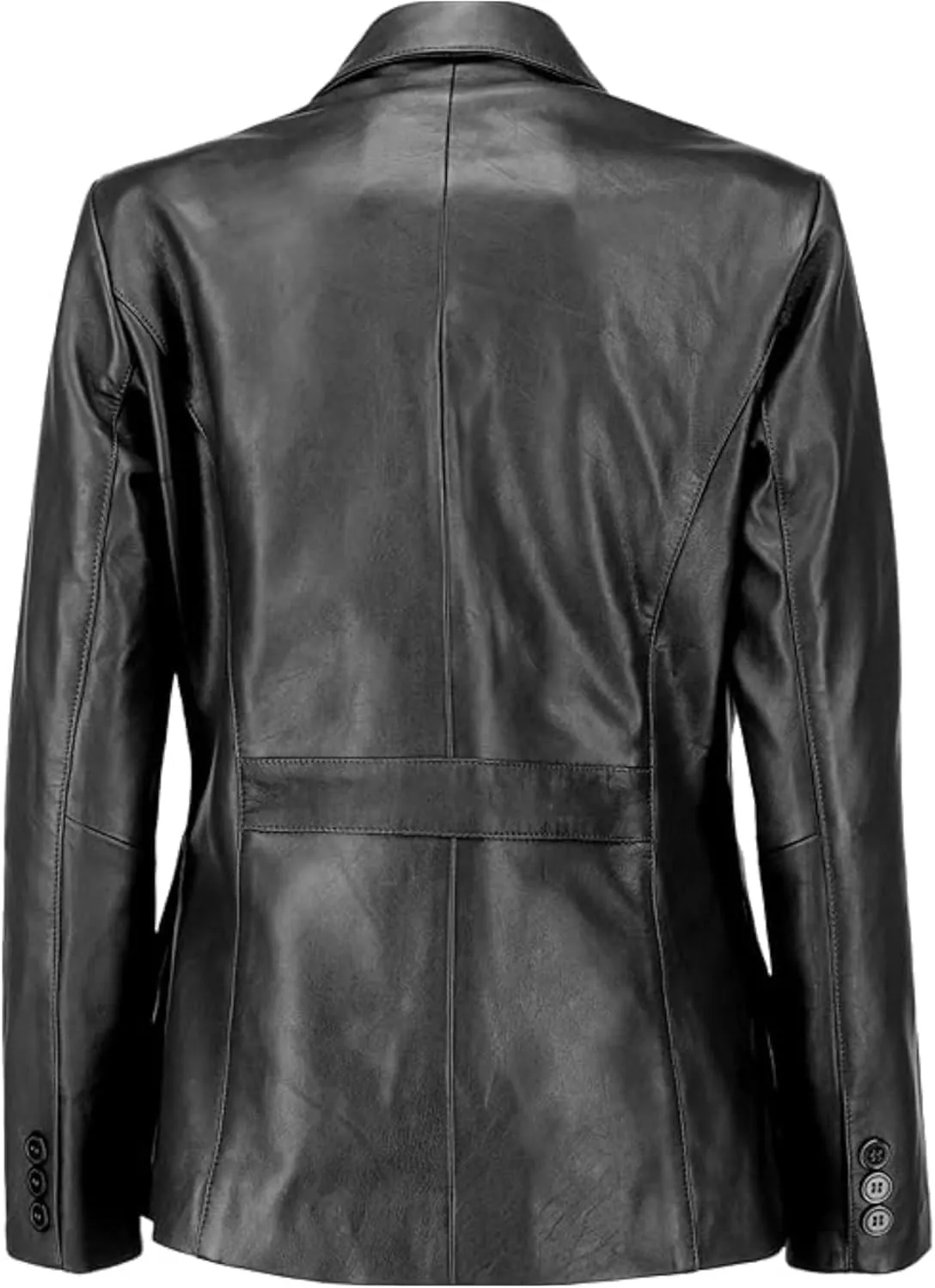 Women's Classic 2-Button Lambskin Leather Blazer Women - Casual Coat Long Sleeves Suit Style Leather Jacket