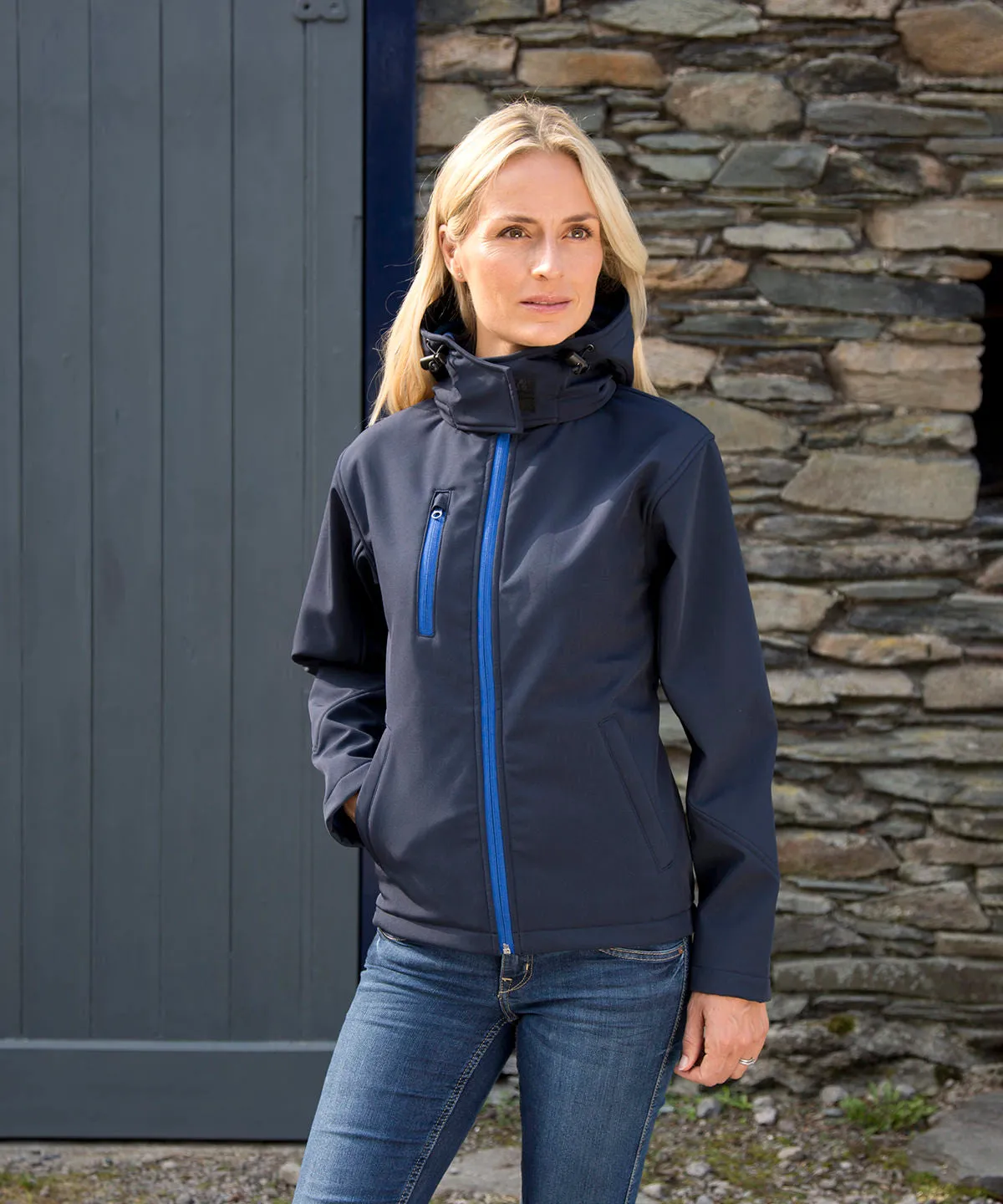 Womens Core TX performance hooded softshell jacket | Navy/Royal