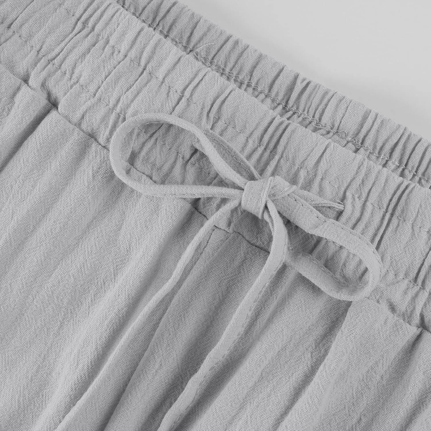 Womens Cotton Linen Cropped Pants 2025 Summer Lounge High Waisted Stretch Capris Drawstring Trousers with Pocket