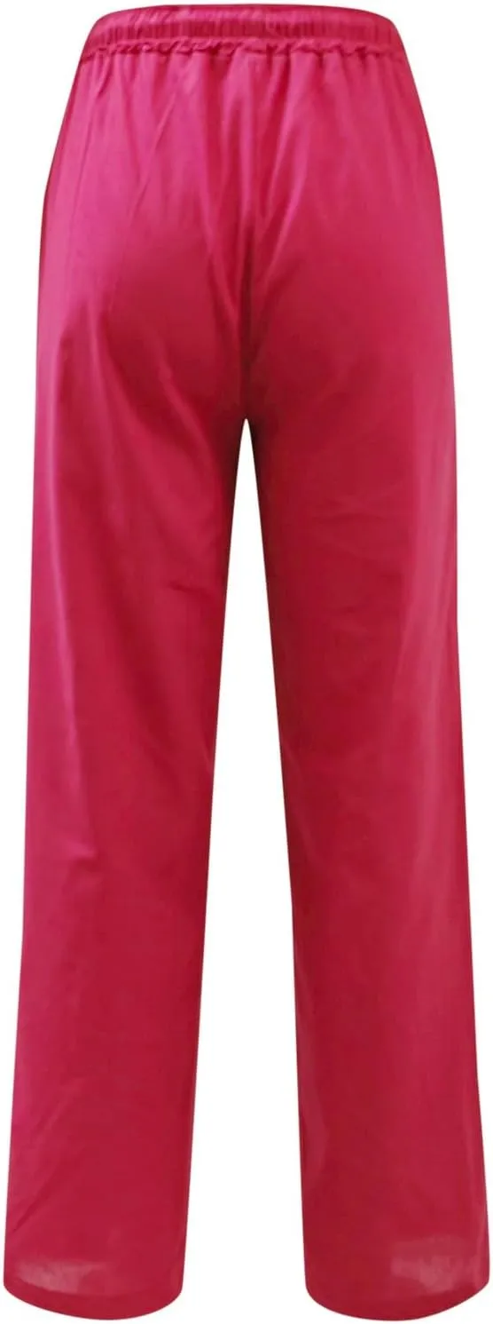 Women's Cotton Linen Pants Casual Summer High Waisted Wide Leg Cropped Baggy Lounge Pants Trousers with Pockets Beach