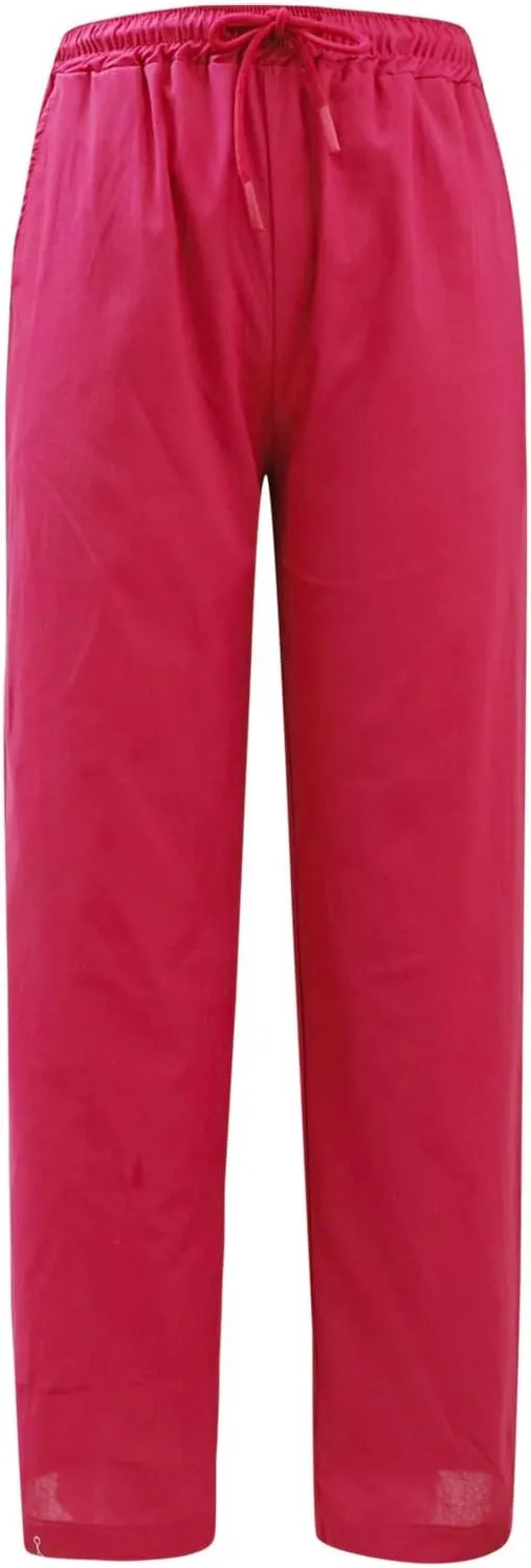 Women's Cotton Linen Pants Casual Summer High Waisted Wide Leg Cropped Baggy Lounge Pants Trousers with Pockets Beach