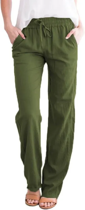 Women's Cotton Linen Pants Summer 2025 - Breathable Wide Leg Trousers with Elastic Waist, Lightweight Casual Comfort Slimming Palazzo Pants
