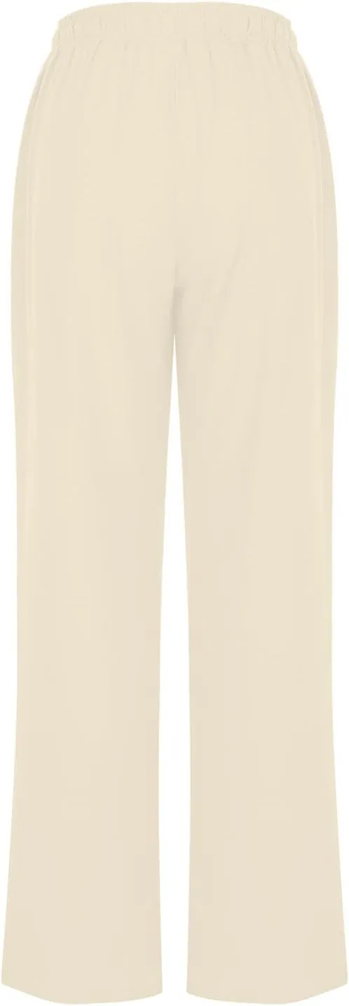 Women's Cotton Linen Straight Leg Pants Drawstring Business Casual Pant Wedding Guest Comfy Trousers Vacation Clothes